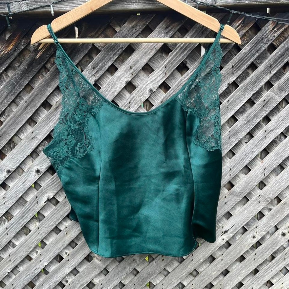 Victoria Secret Y2K Green Satin Lace Cami Coquette Whimsigoth Fairy Medium‎ - Picture 2 of 7